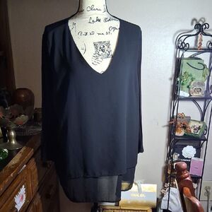 Michael Kors Elegant Black V-Neck Sheer Women's Top Size Large